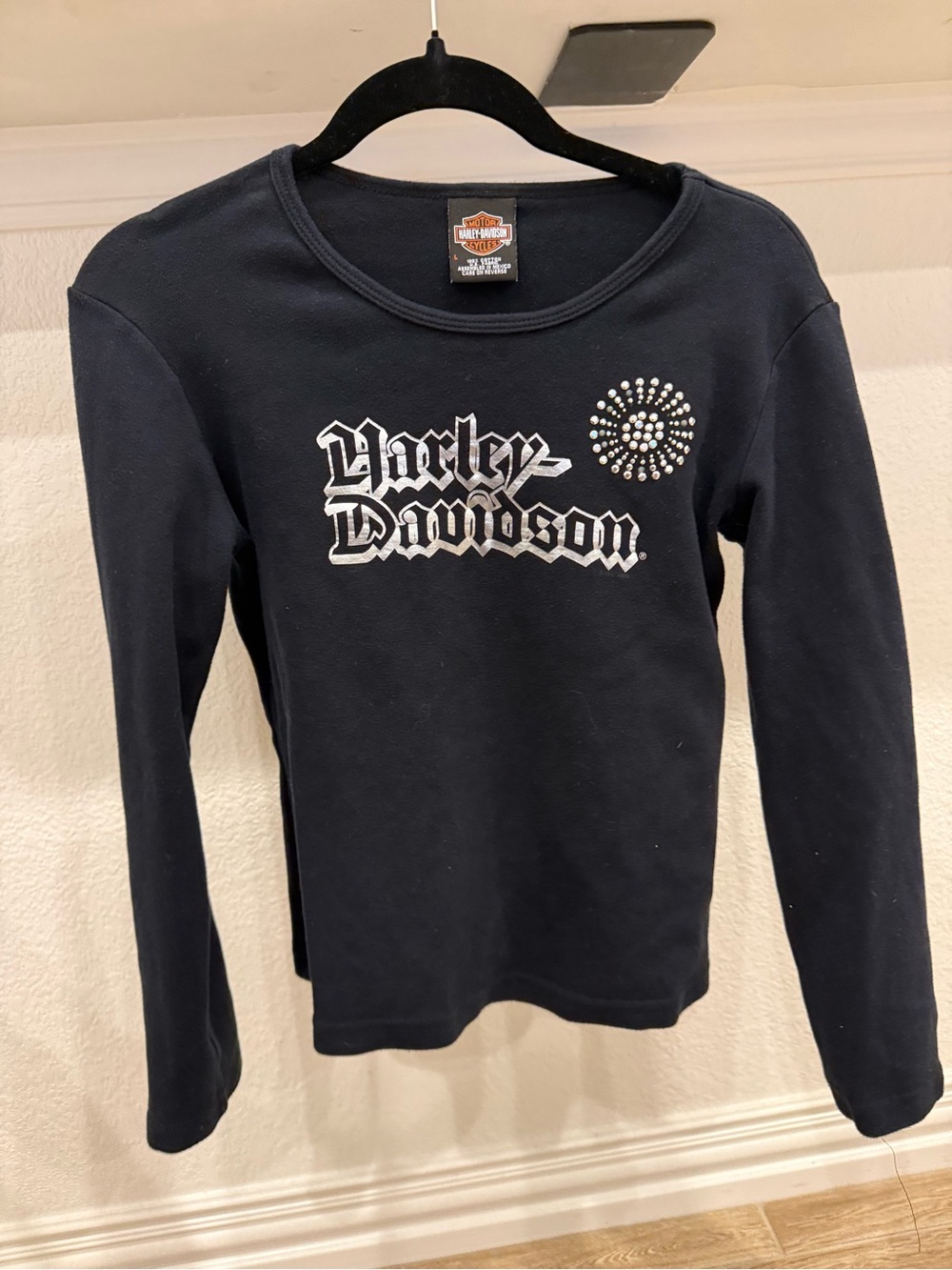 Harley-Davidson Black Long Sleeve Tee with Rhinestone Accent